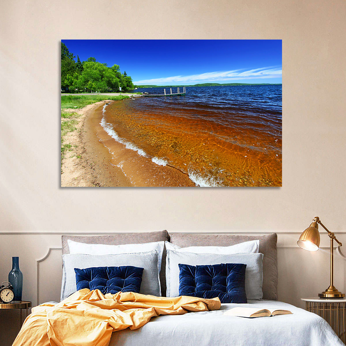 Lake Gogebic Sunny Shoreline Wall Art in a room, landscape