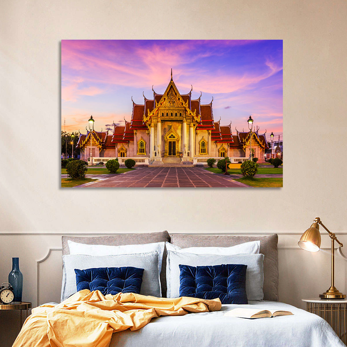 Wat Benchamabophit at Dusk Wall Art in a room, landscape
