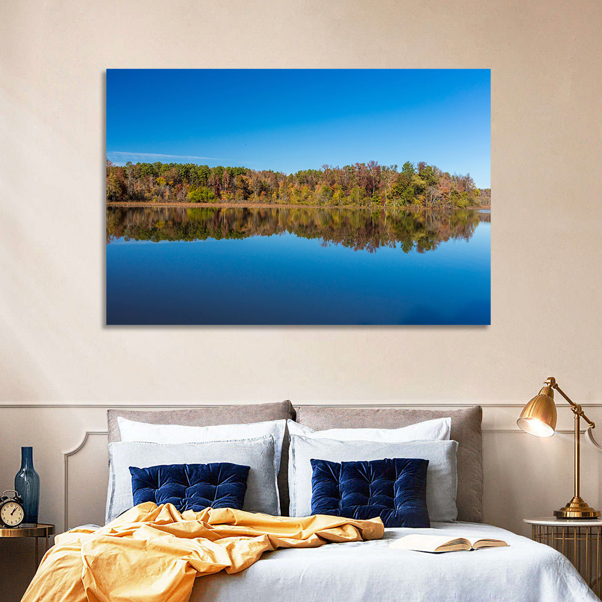 Petit Jean Lake Reflection Wall Art in a room, landscape