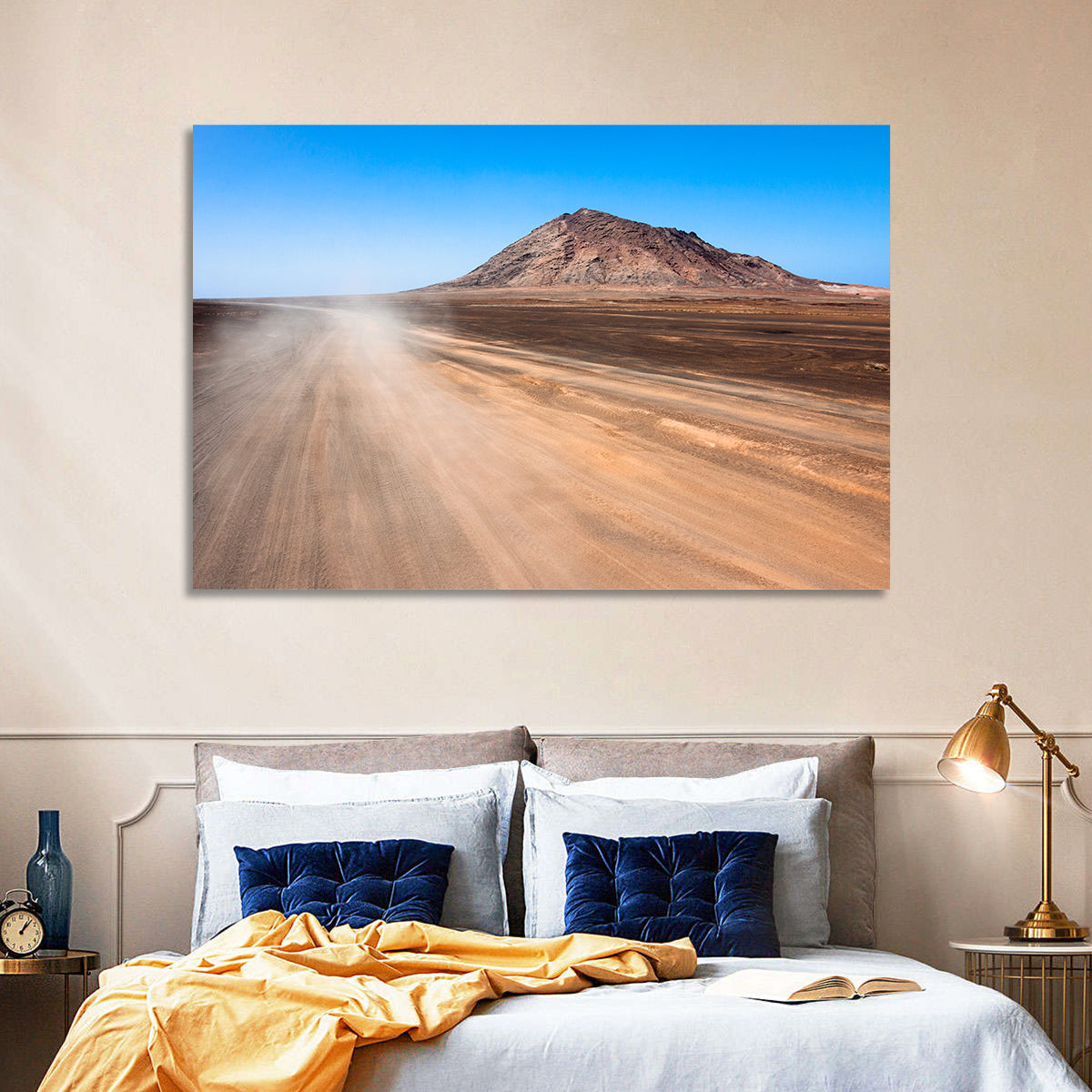Cabo Verde Crater Road Wall Art in a room, landscape
