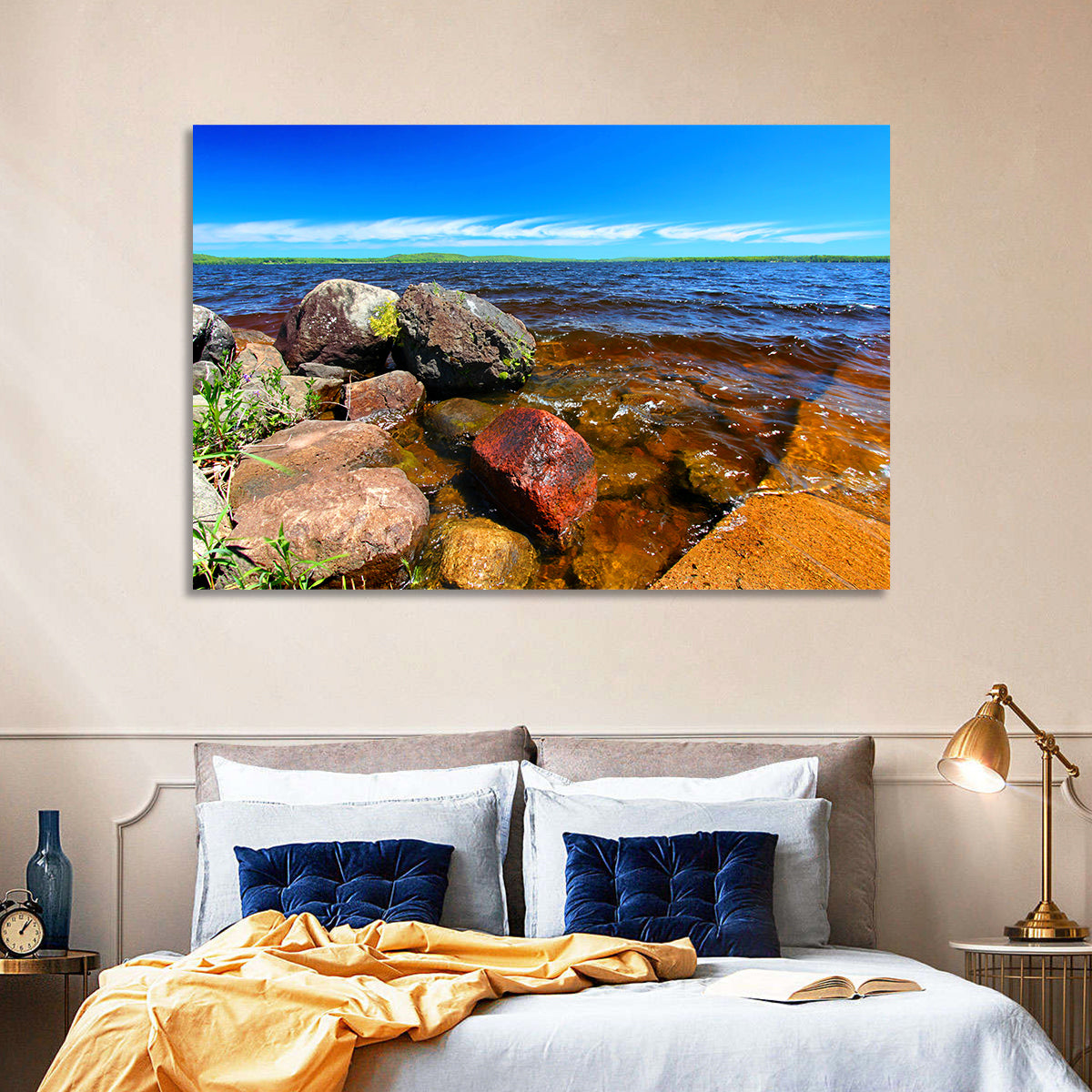 Lake Gogebic Rocky Shoreline Wall Art in a room, landscape