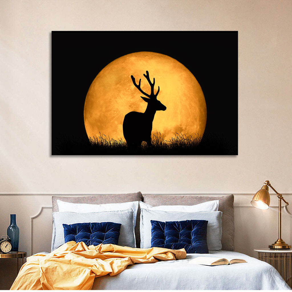 Buck Silhouette Under Red Moon Wall Art