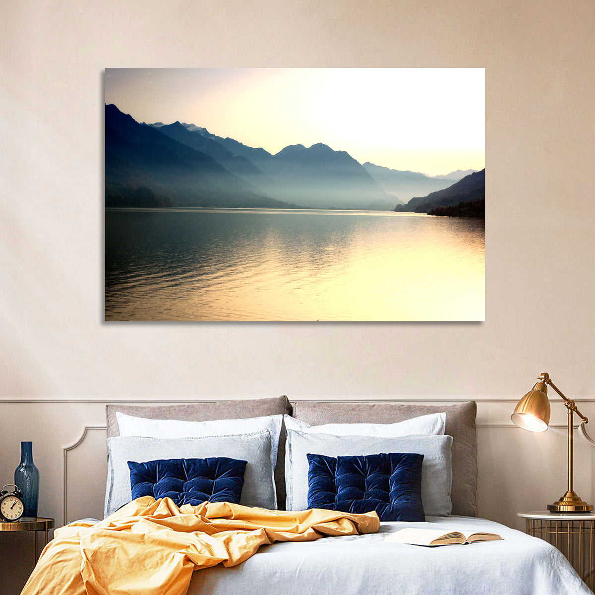 Lake Brienz Sunset Wall Art in a room, landscape