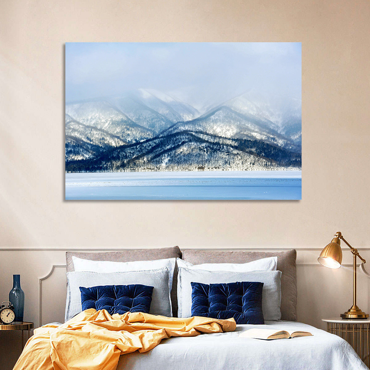 Frozen Lake Kussharo Wall Art in a room, landscape