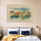 Lucerne Waterfront Sketch Wall Art