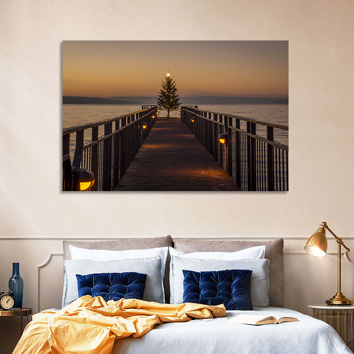 Skaneateles Lake Pier Wall Art in a room, landscape