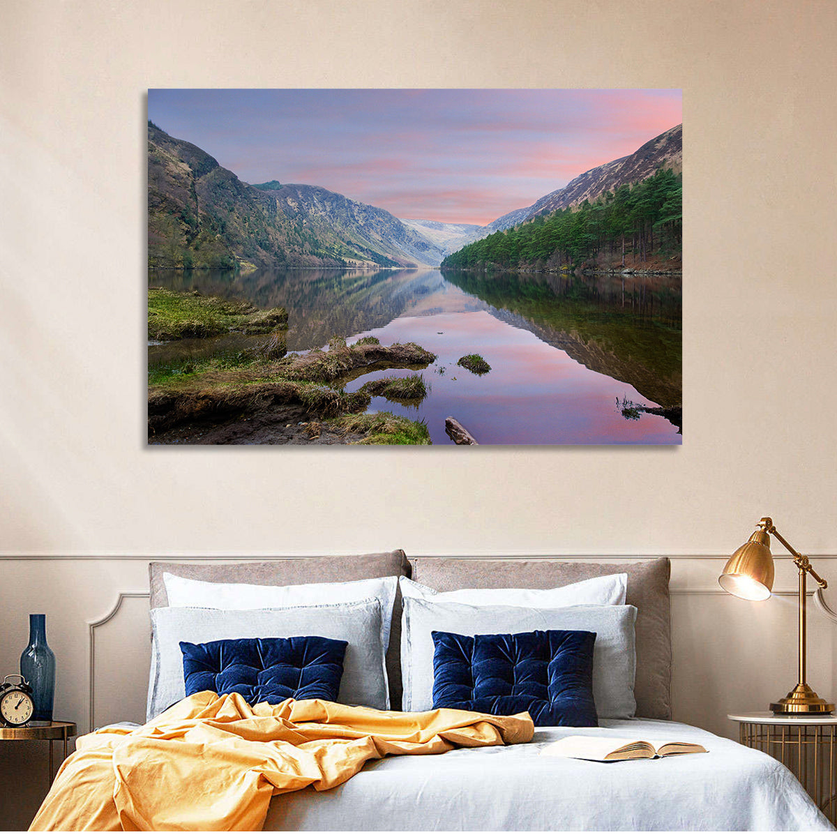 Glendalough Upper Lake at Dusk Wall Art in a room, landscape