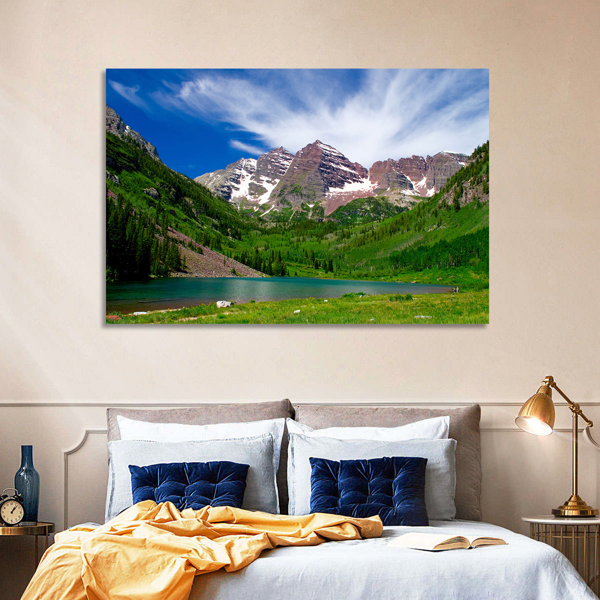 Maroon Bells Reflections at Maroon Lake Wall Art in a room, landscape