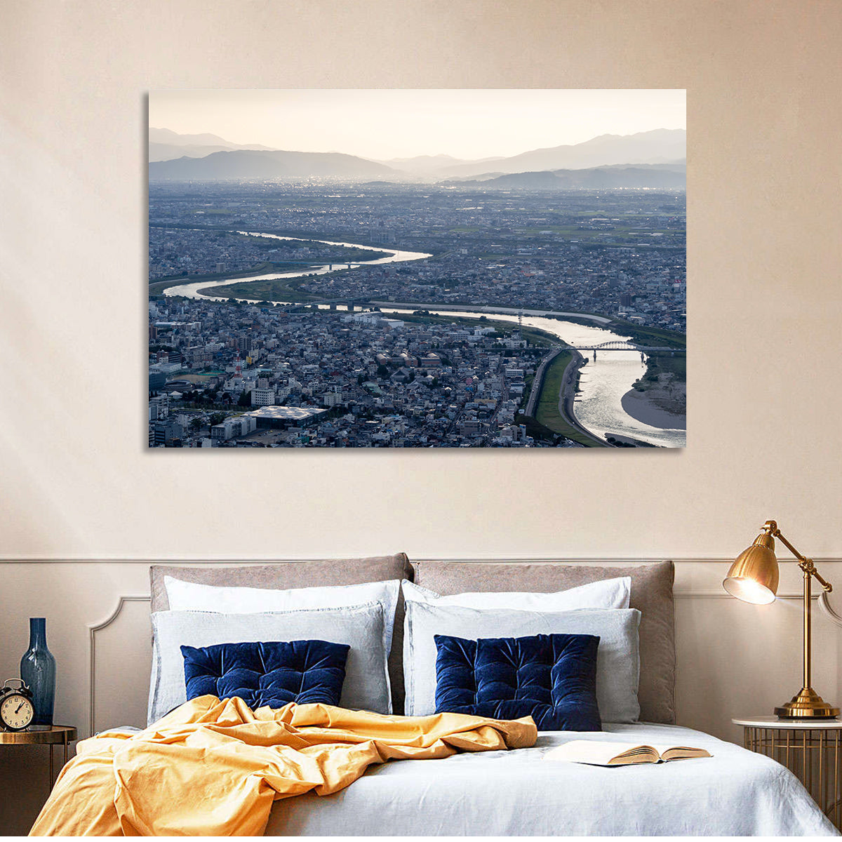 Gifu Aerial River View Wall Art in a room, landscape