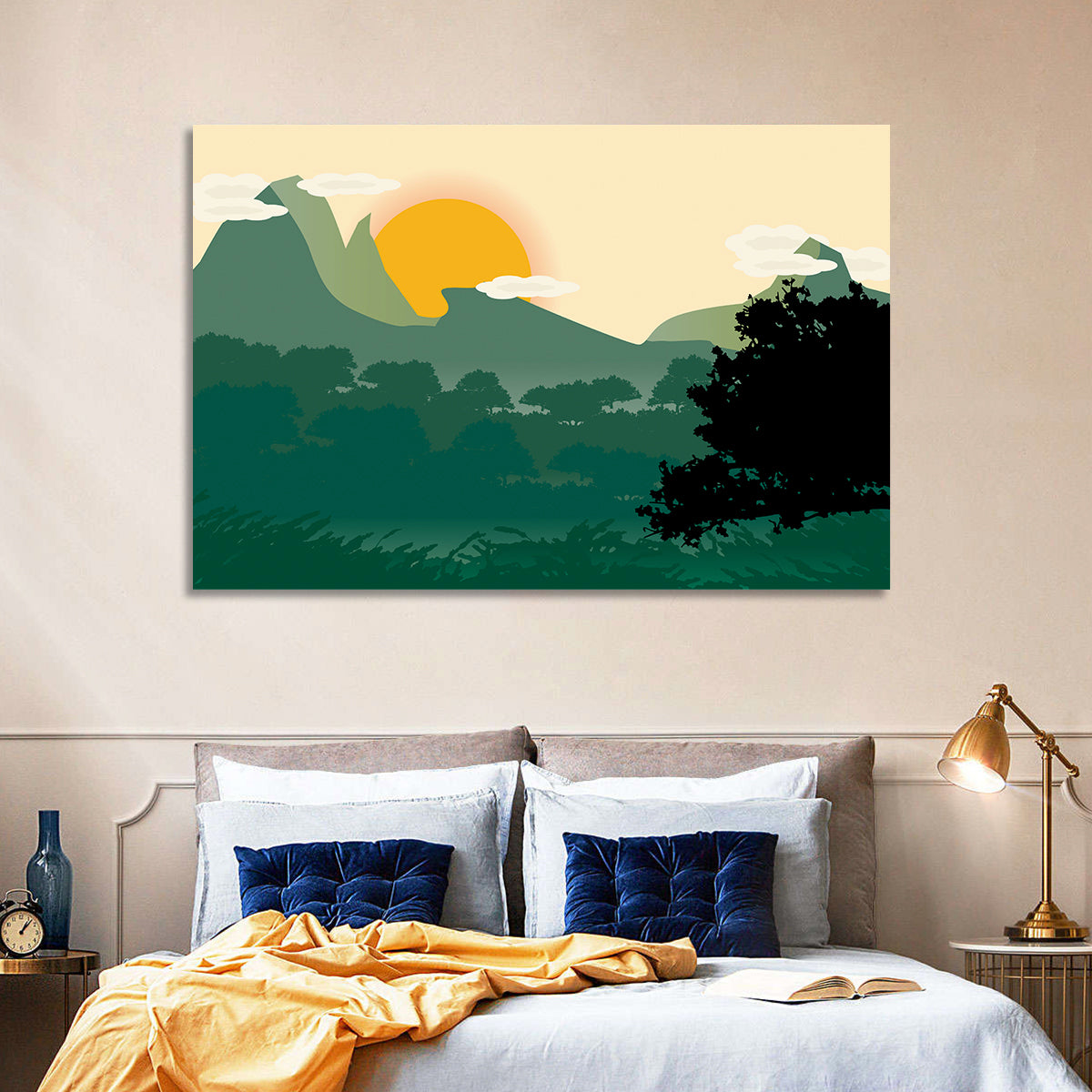 Geometric Mountain Forest Sunrise Wall Art