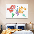Colorful Country Name World Map Wall Art