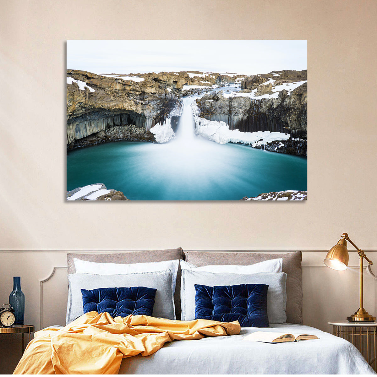 Aldeyjarfoss Basalt Waterfall Wall Art in a room, landscape