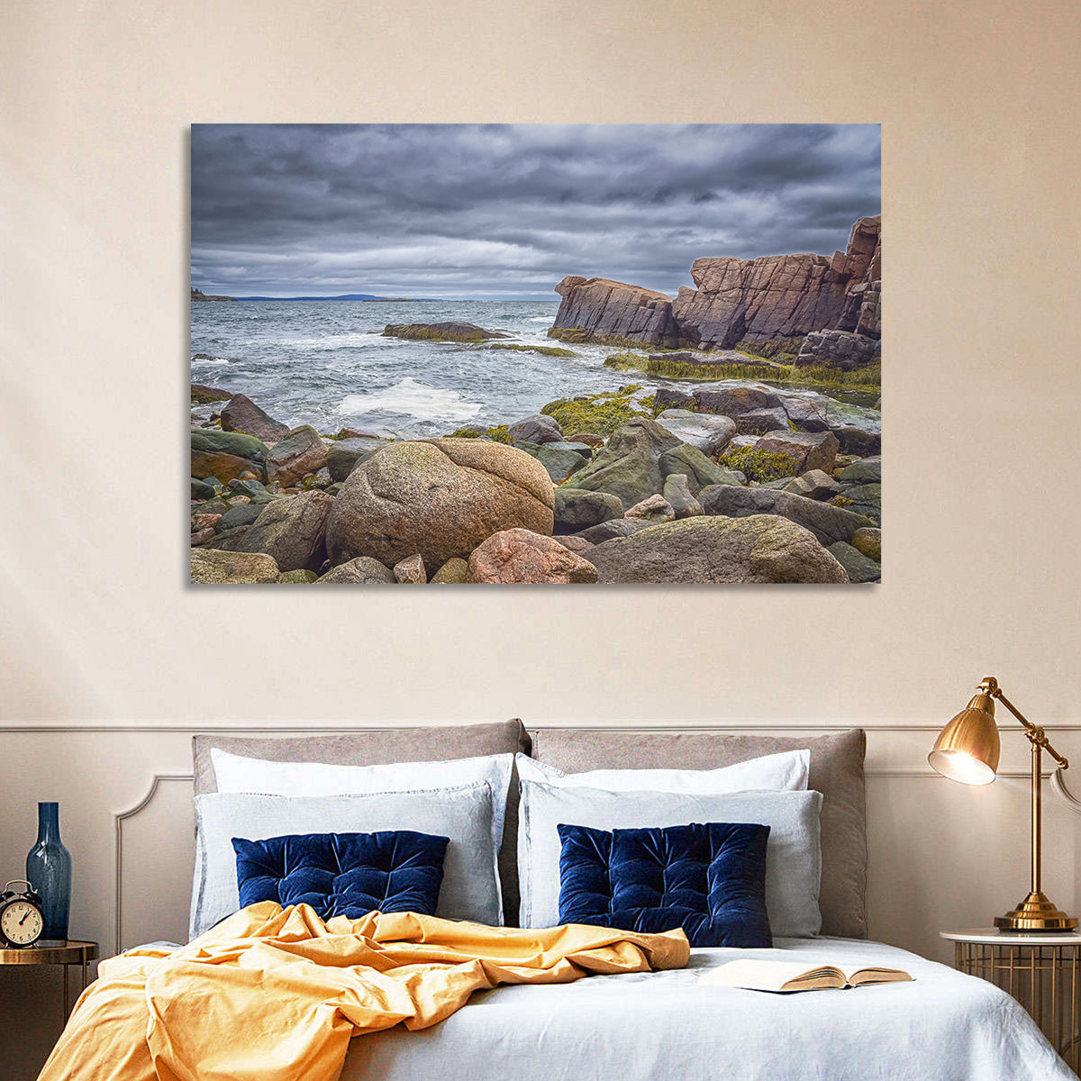 Bar Harbor Rocky Coastline Wall Art in a room, landscape