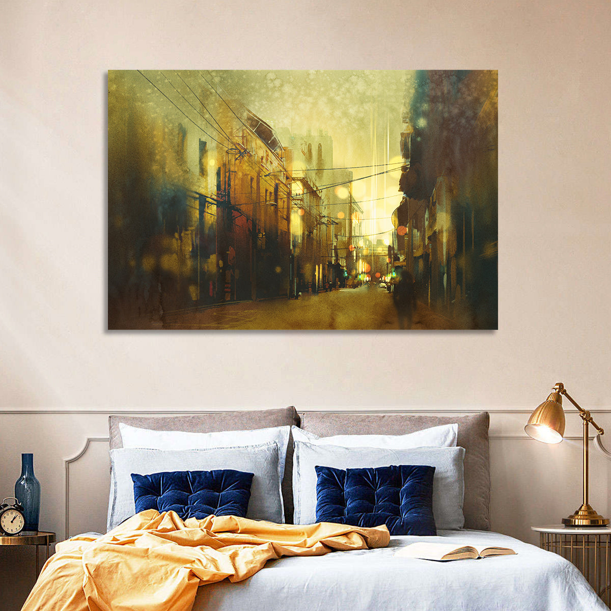 Golden Hour Urban Street Wall Art in a room, landscape