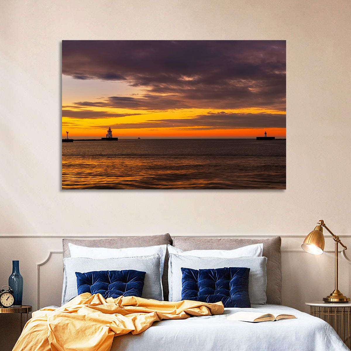 Lake Erie Twin Beacons Wall Art in a room, landscape