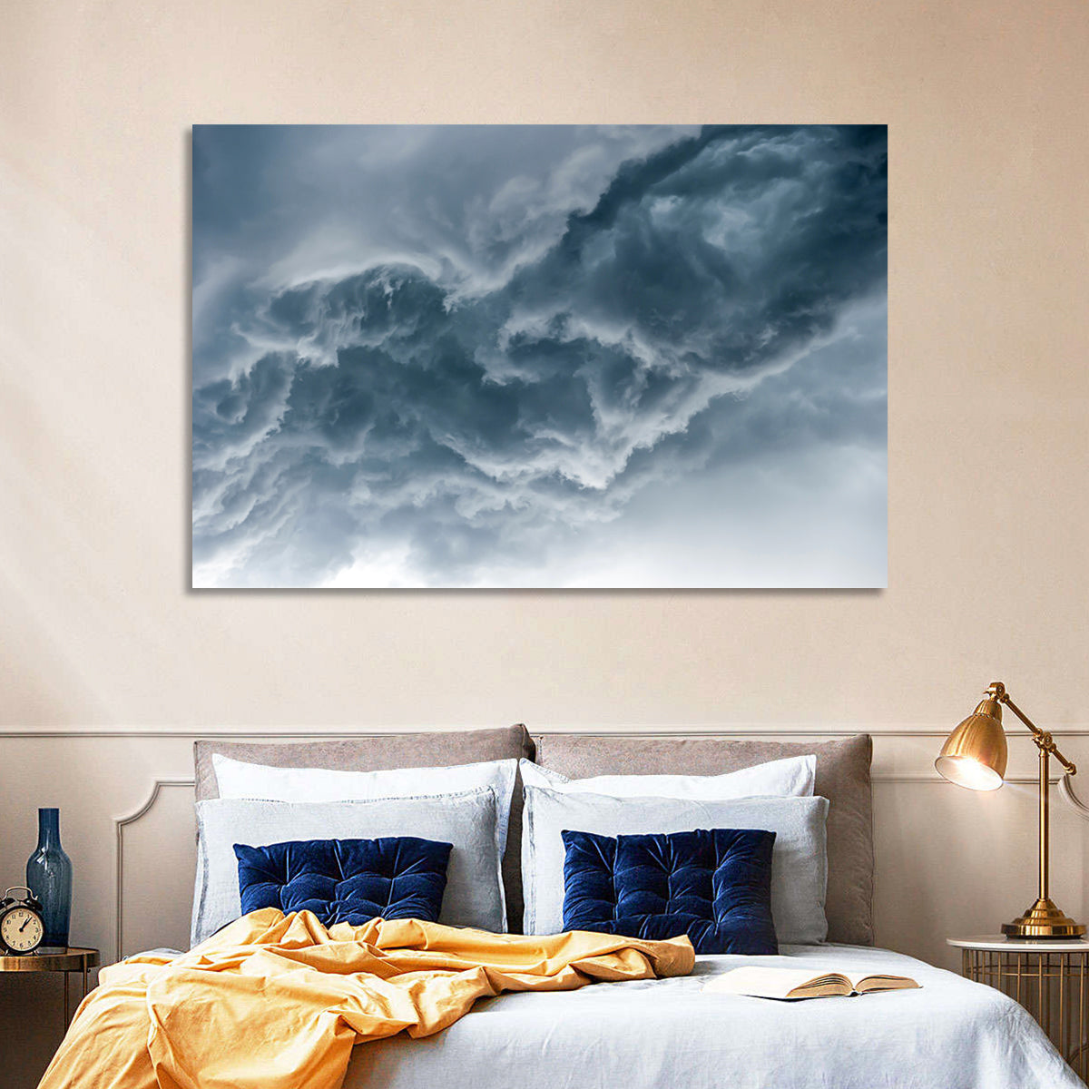 Turbulent Storm Cloud Abstract Wall Art in a room, landscape
