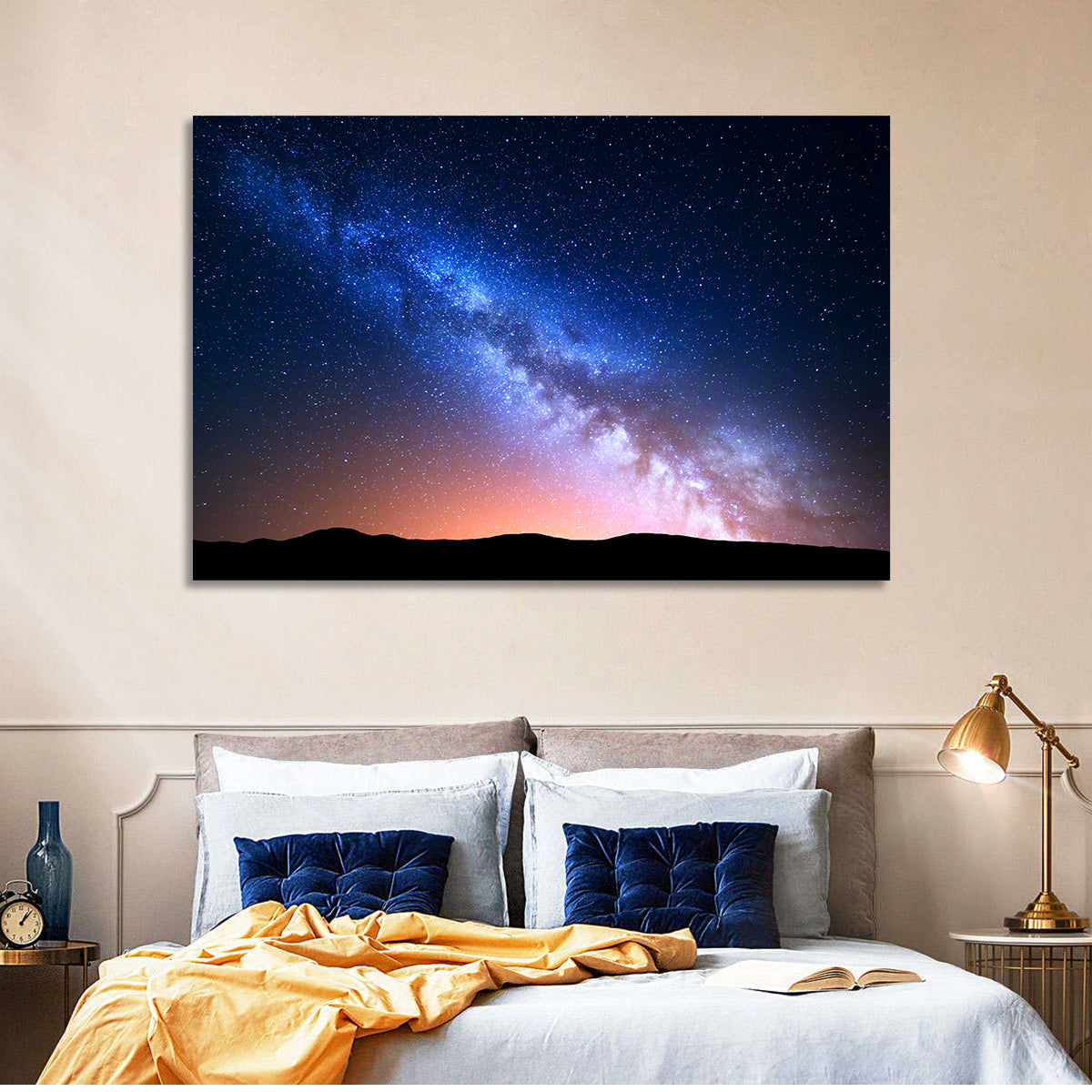 Milky Way Over Silhouetted Hills Wall Art in a room, landscape