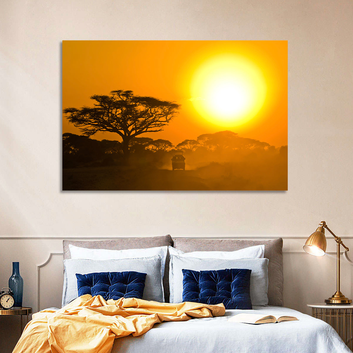 Jeep on Savannah at Sunset Wall Art in a room, landscape