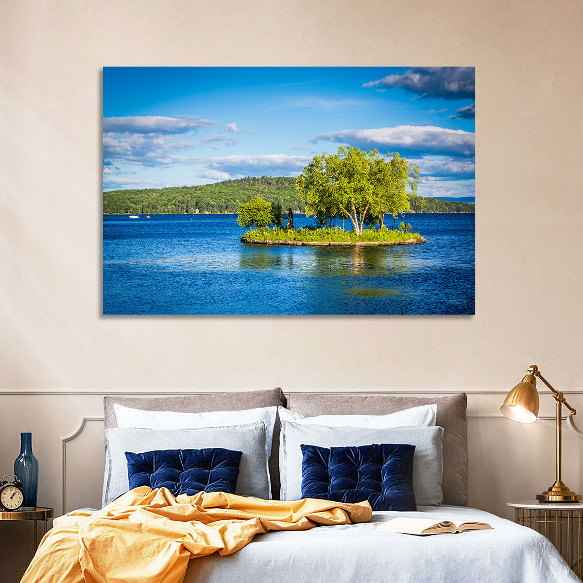 Lake Winnipesaukee Landscape Wall Art in a room, landscape