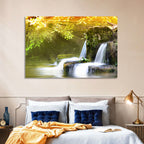 Sunlit Forest Waterfall Wall Art