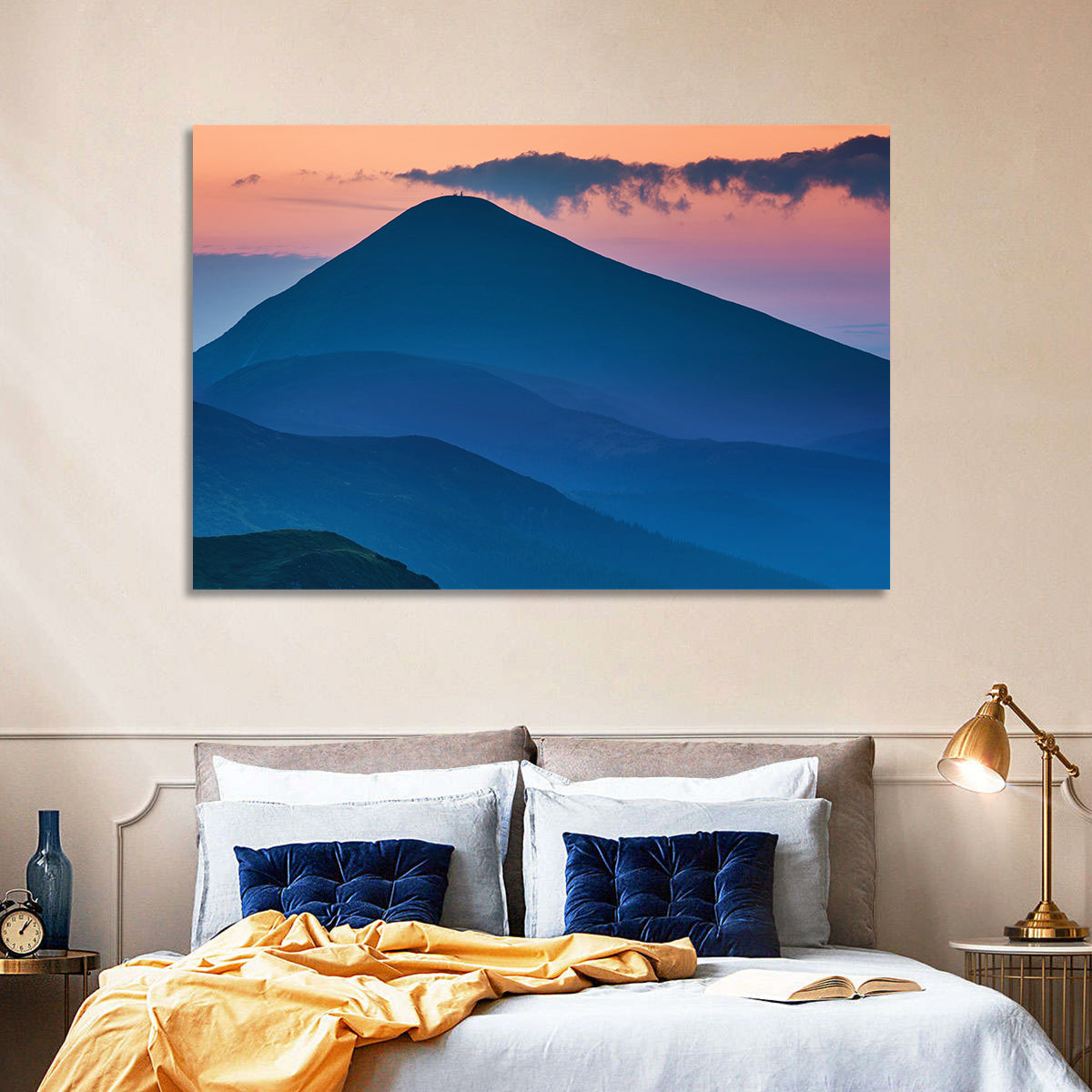 Twilight Mountain Range Wall Art in a room, landscape