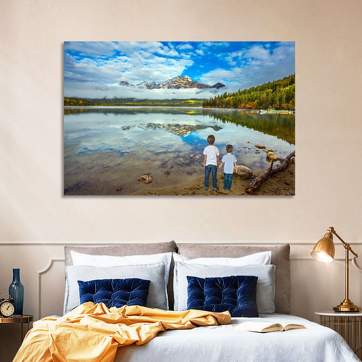 Pyramid Lake Reflection Wall Art in a room, landscape