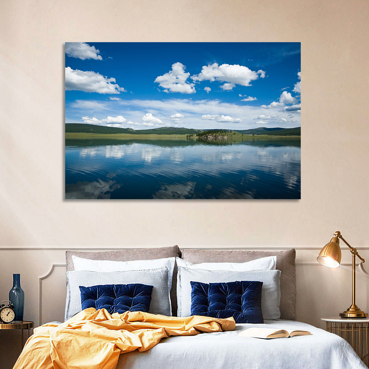 Lake Khovsgol Reflection Wall Art in a room, landscape