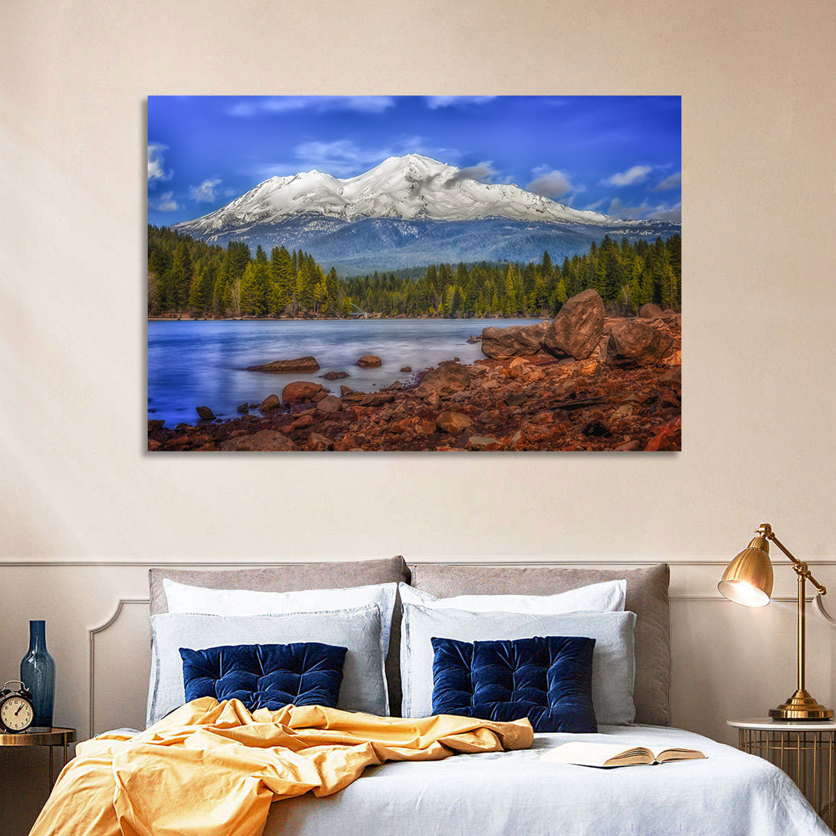 Mount Shasta Over Lake Siskiyou Wall Art in a room, landscape