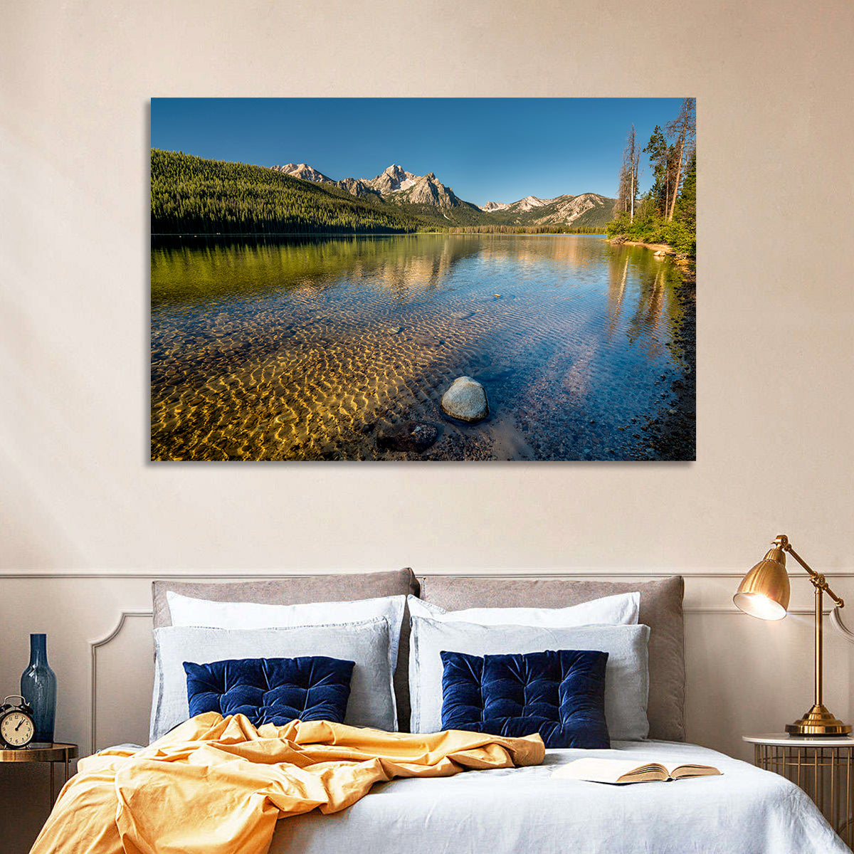 Morning Light at Stanley Lake Wall Art in a room, landscape