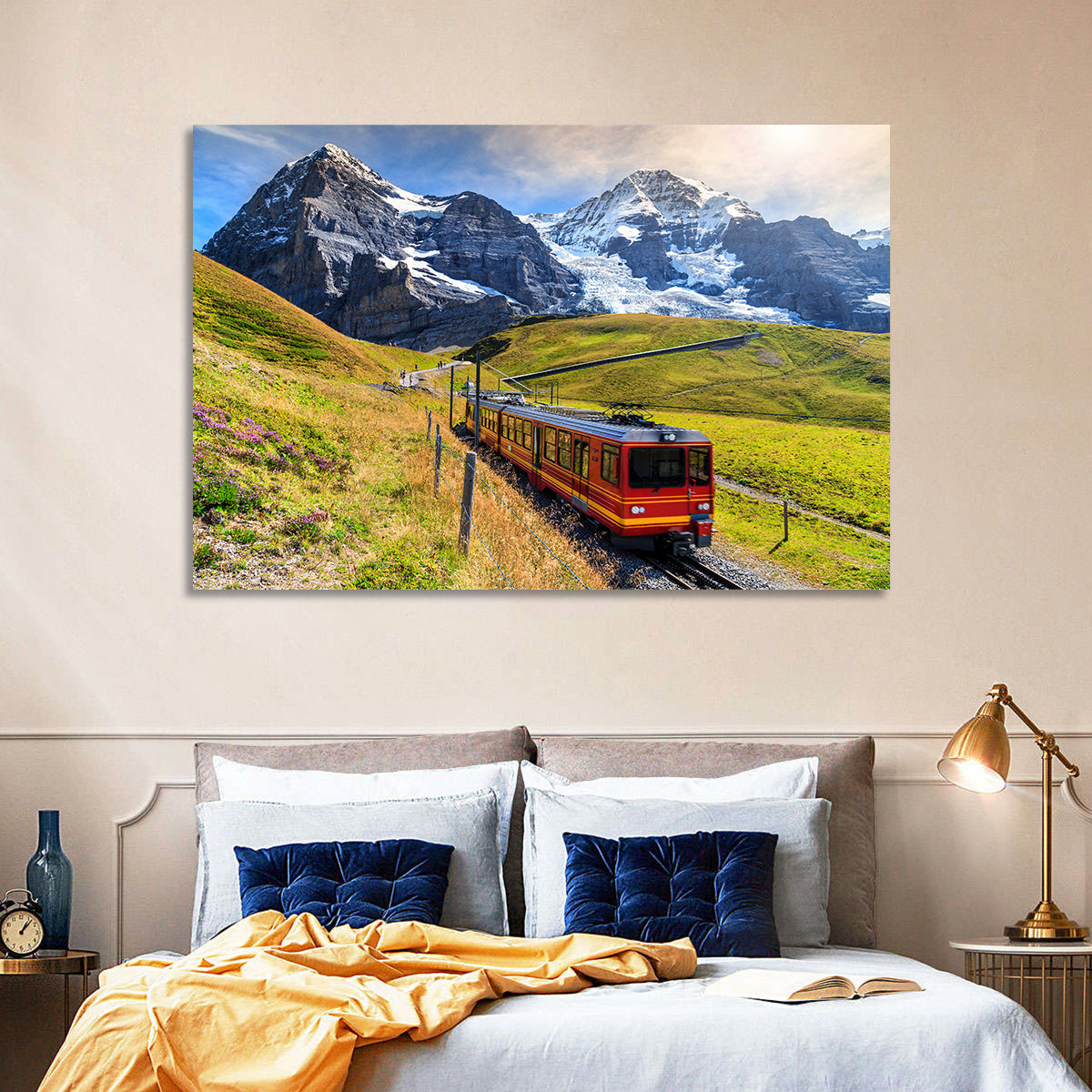Red Alpine Train at Eiger Wall Art