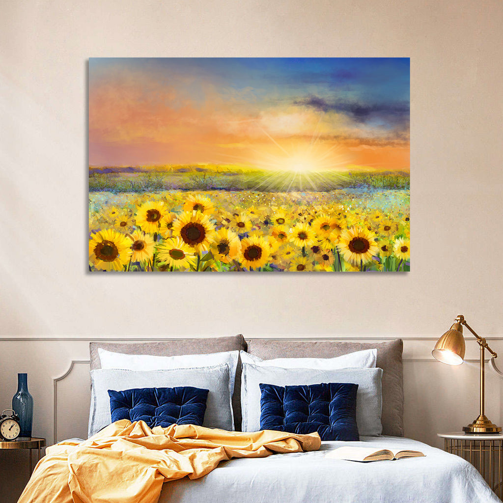 Sunburst Over Sunflower Field Wall Art