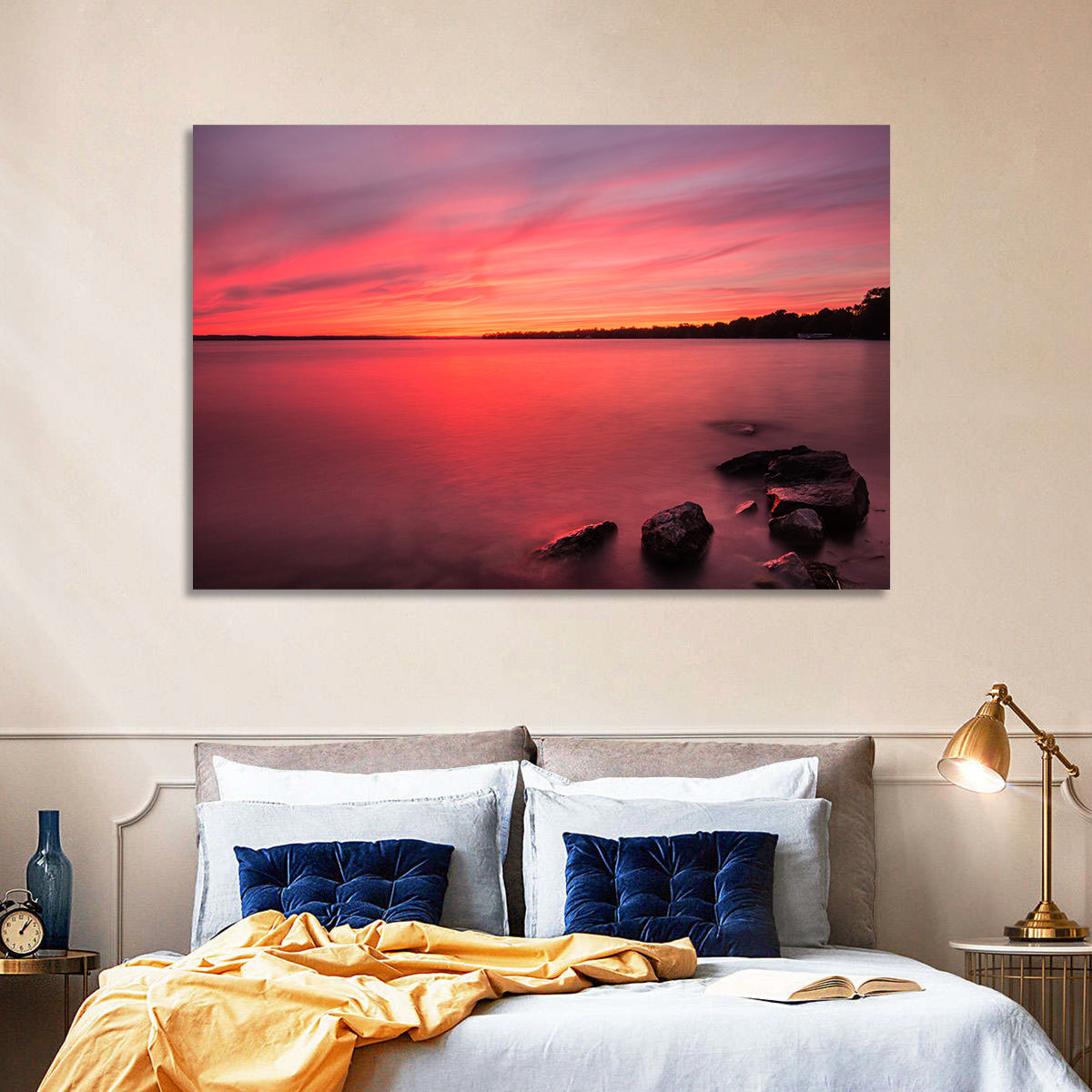 Lake Simcoe Sunset Wall Art in a room, landscape