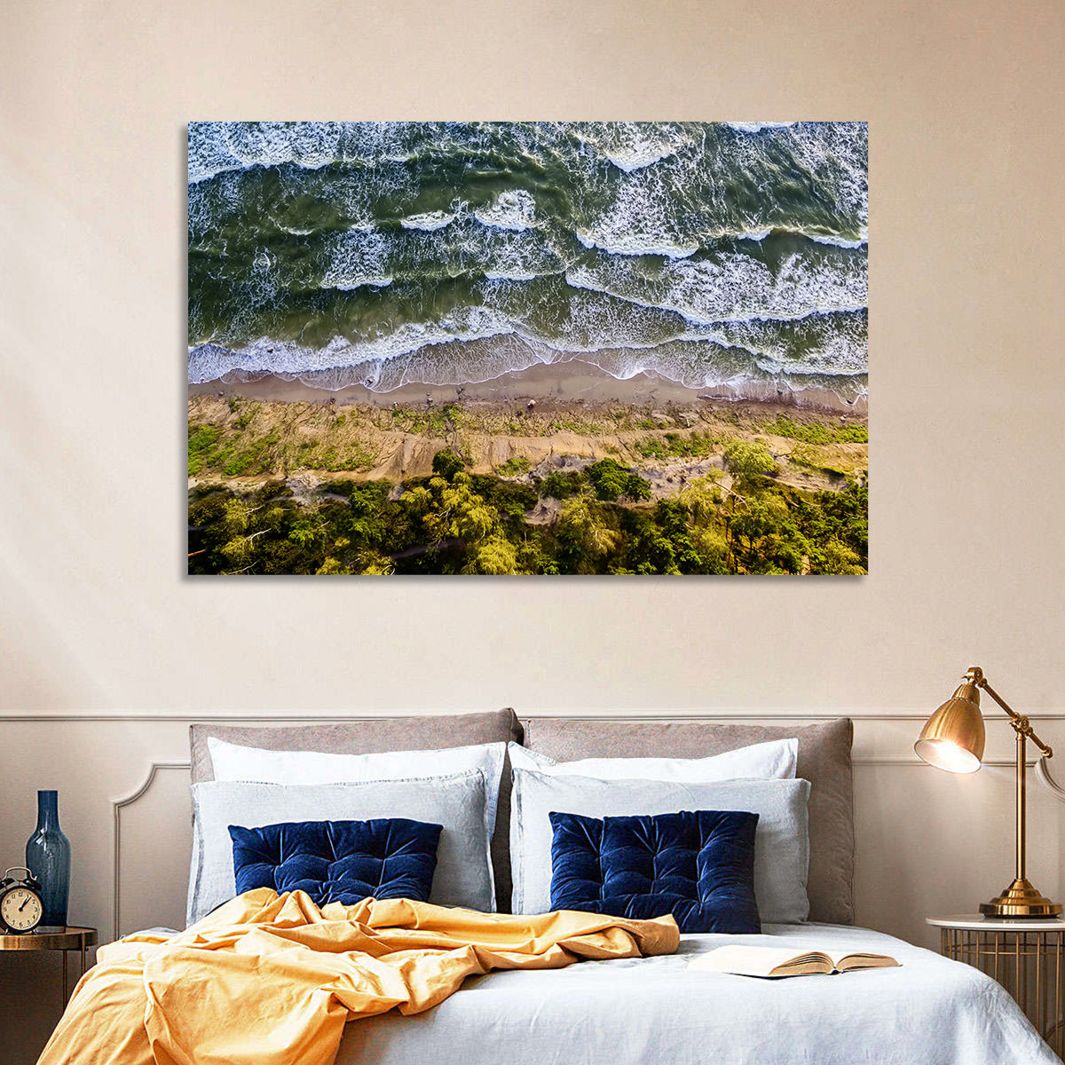 Aerial Waves Over Sandy Cliff Wall Art in a room, landscape