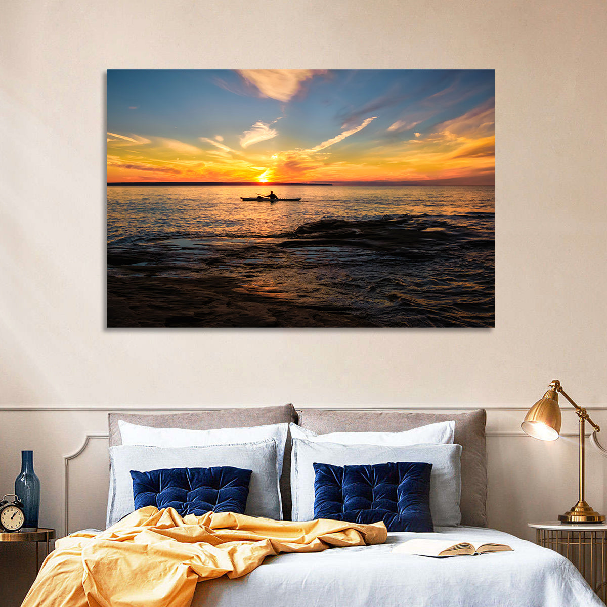 Lake Superior Sunset Wall Art in a room, landscape