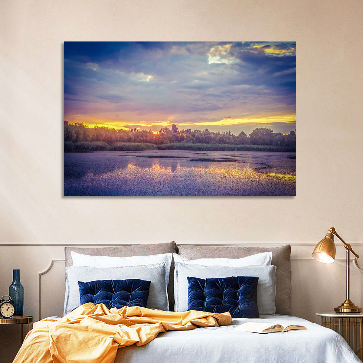 Danube Delta Golden Sunset Wall Art in a room, landscape