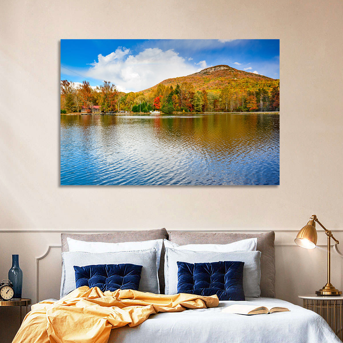 Yonah Mountain Lake View Wall Art in a room, landscape