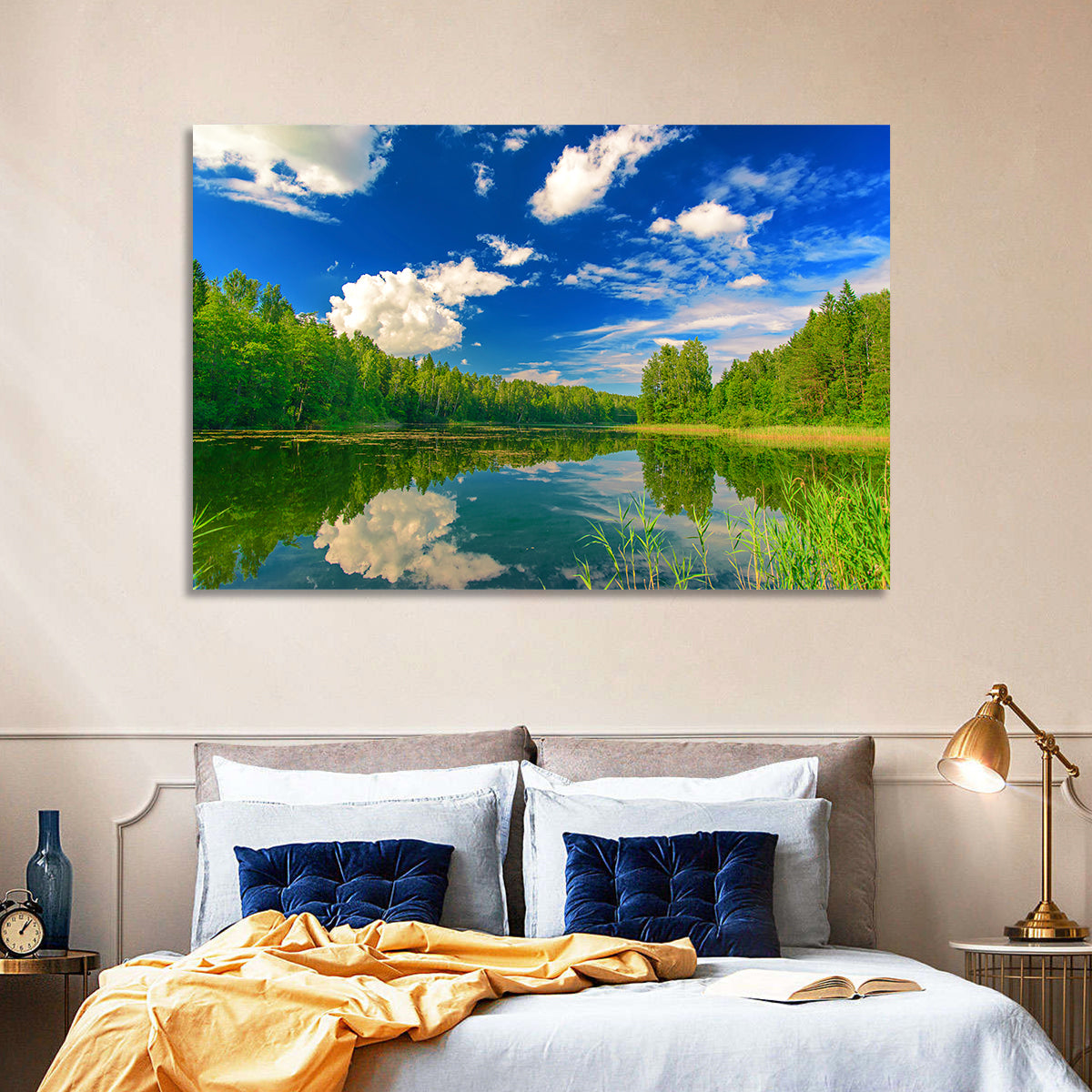 Kurtna Lake Reflection Wall Art in a room, landscape