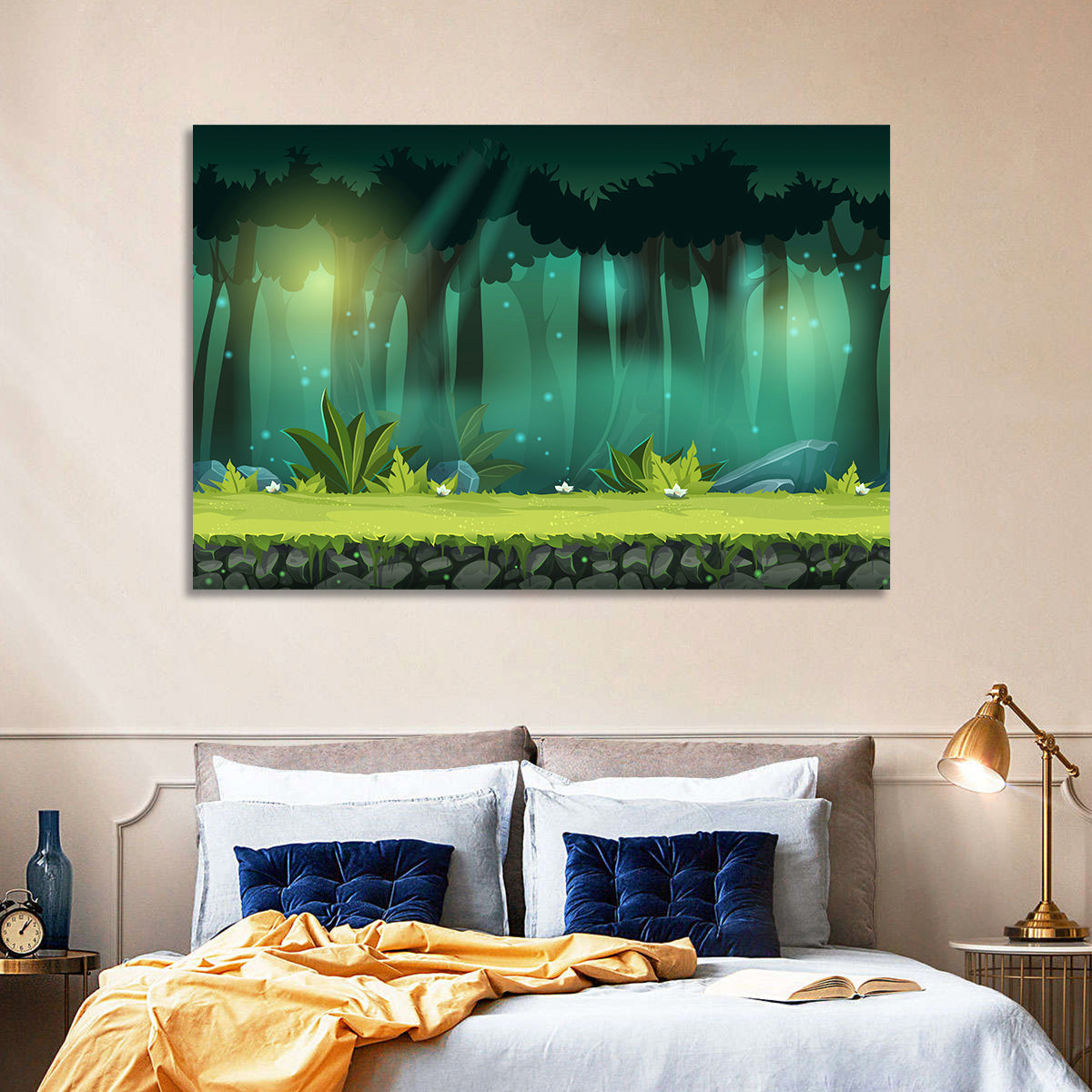 Enchanted Digital Forest Landscape Wall Art in a room, landscape