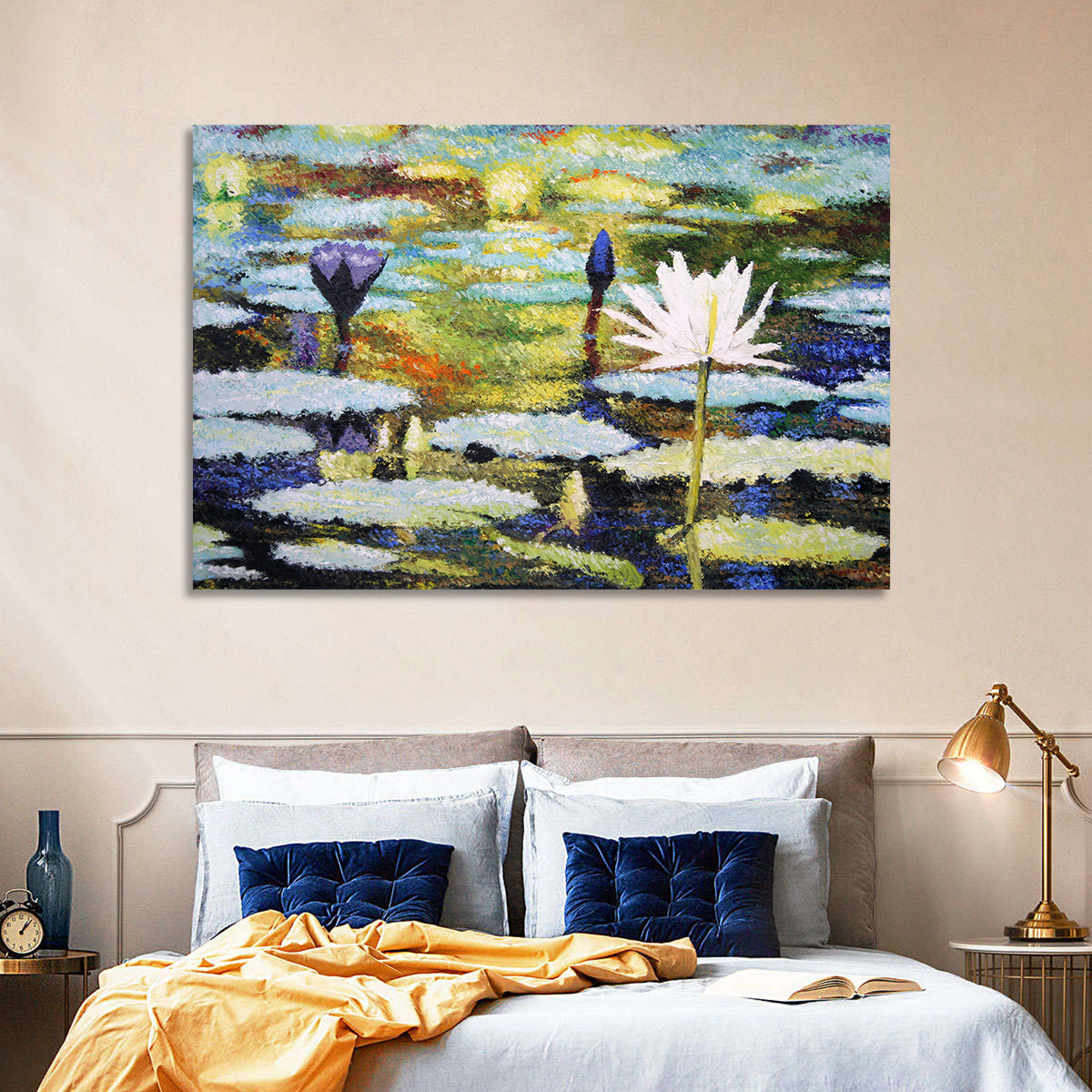 Impressionist Water Lilies Study Wall Art in a room, landscape
