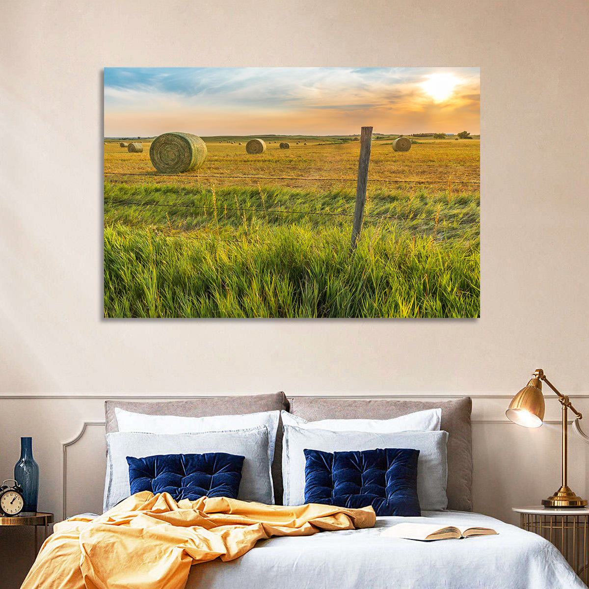 Hay Bales at Sunset Wall Art in a room, landscape