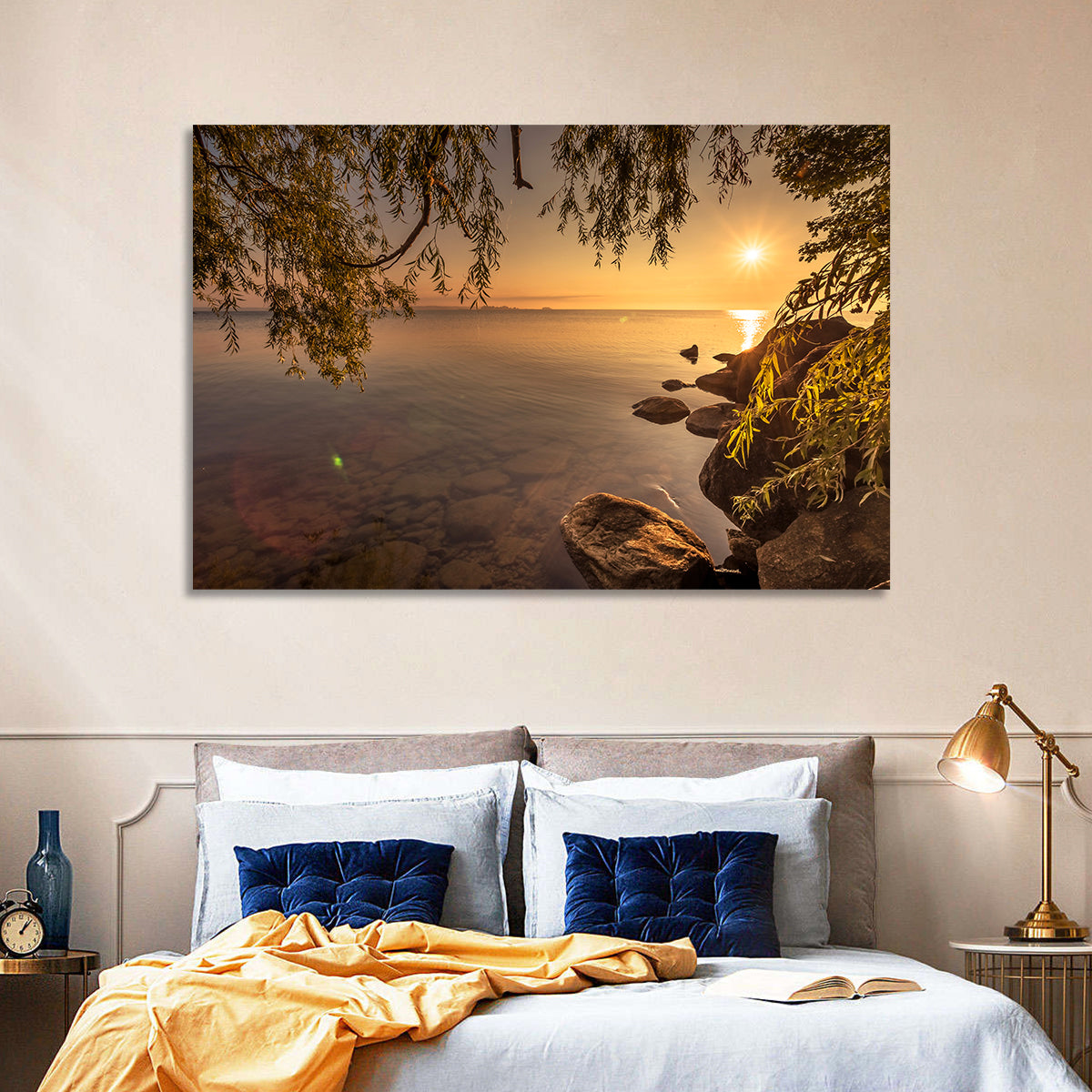 Simcoe Lake Golden Hour Wall Art in a room, landscape