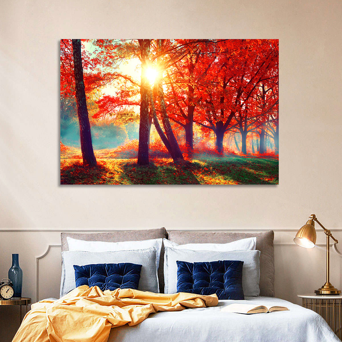 Autumn Park Sunrise Wall Art in a room, landscape