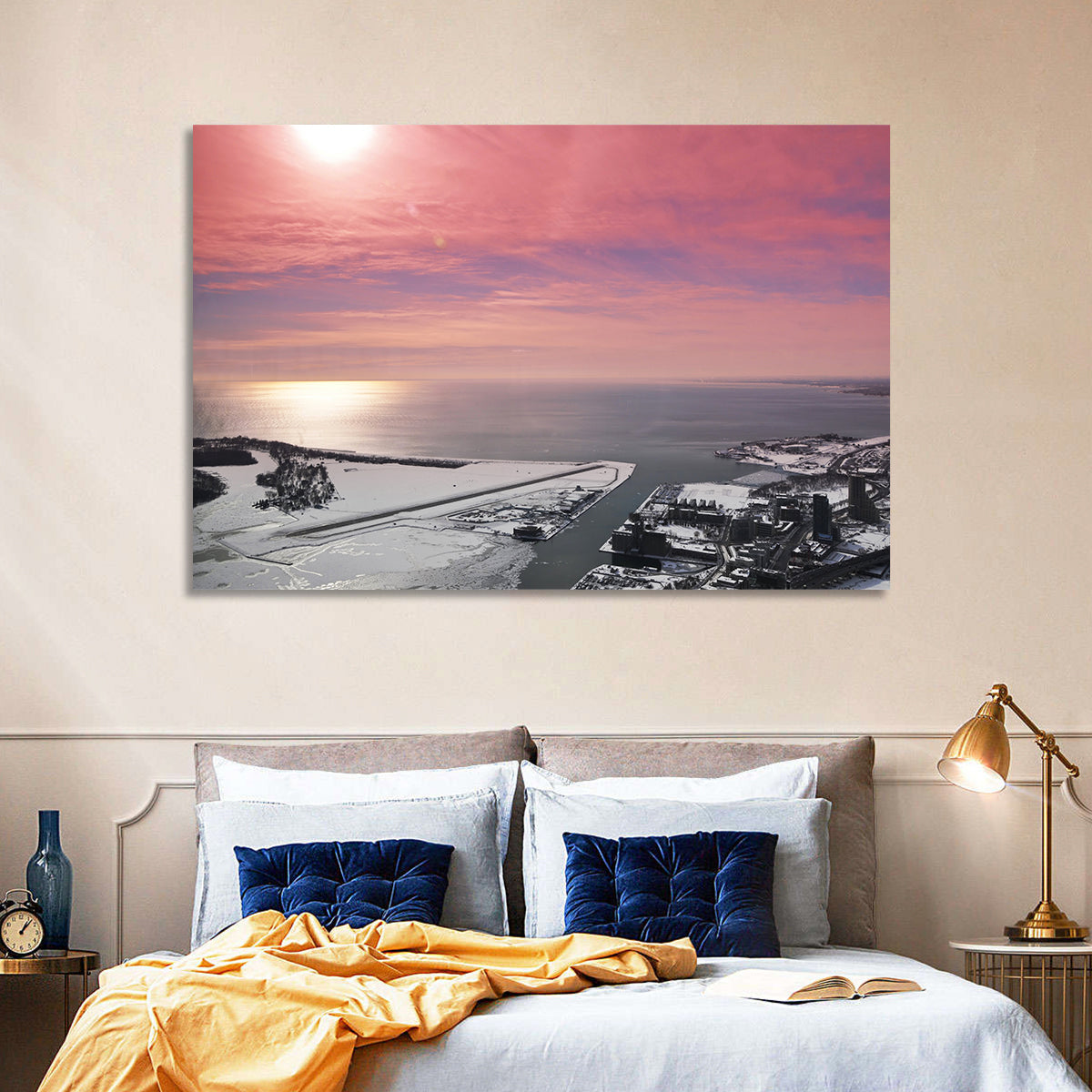 Lake Ontario Winter Skyline Wall Art in a room, landscape
