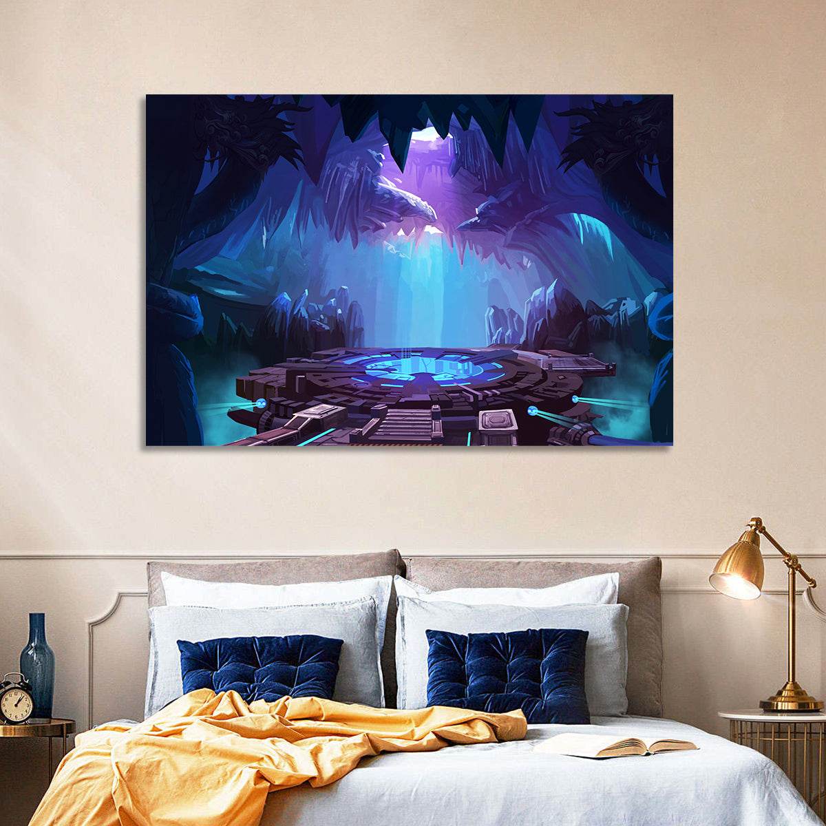 Alien Cave with Glowing Portal Wall Art in a room, landscape