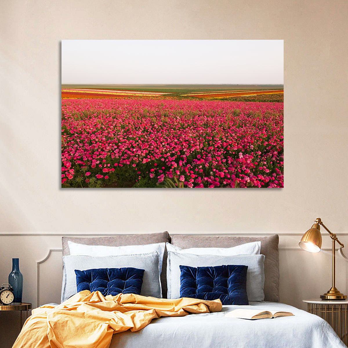Pink Ranunculus Flower Field Wall Art