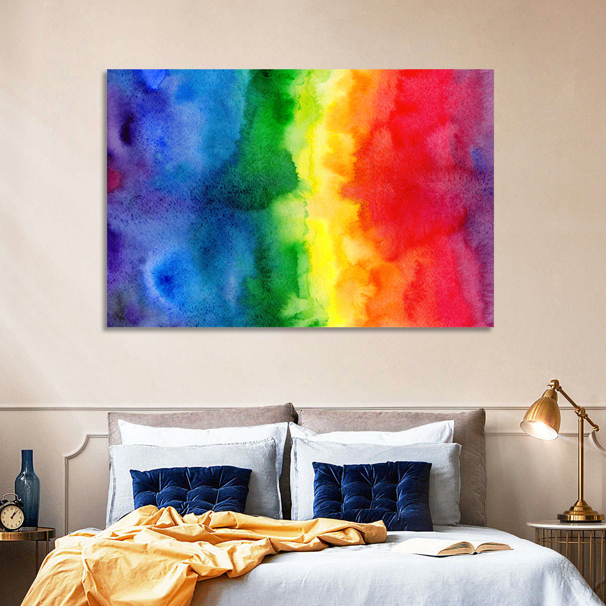 Watercolor Rainbow Gradient Wall Art in a room, landscape