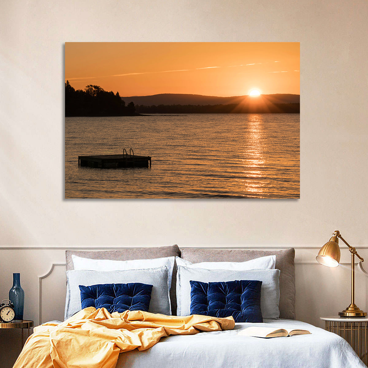 Lake Champlain Sunset Wall Art in a room, landscape