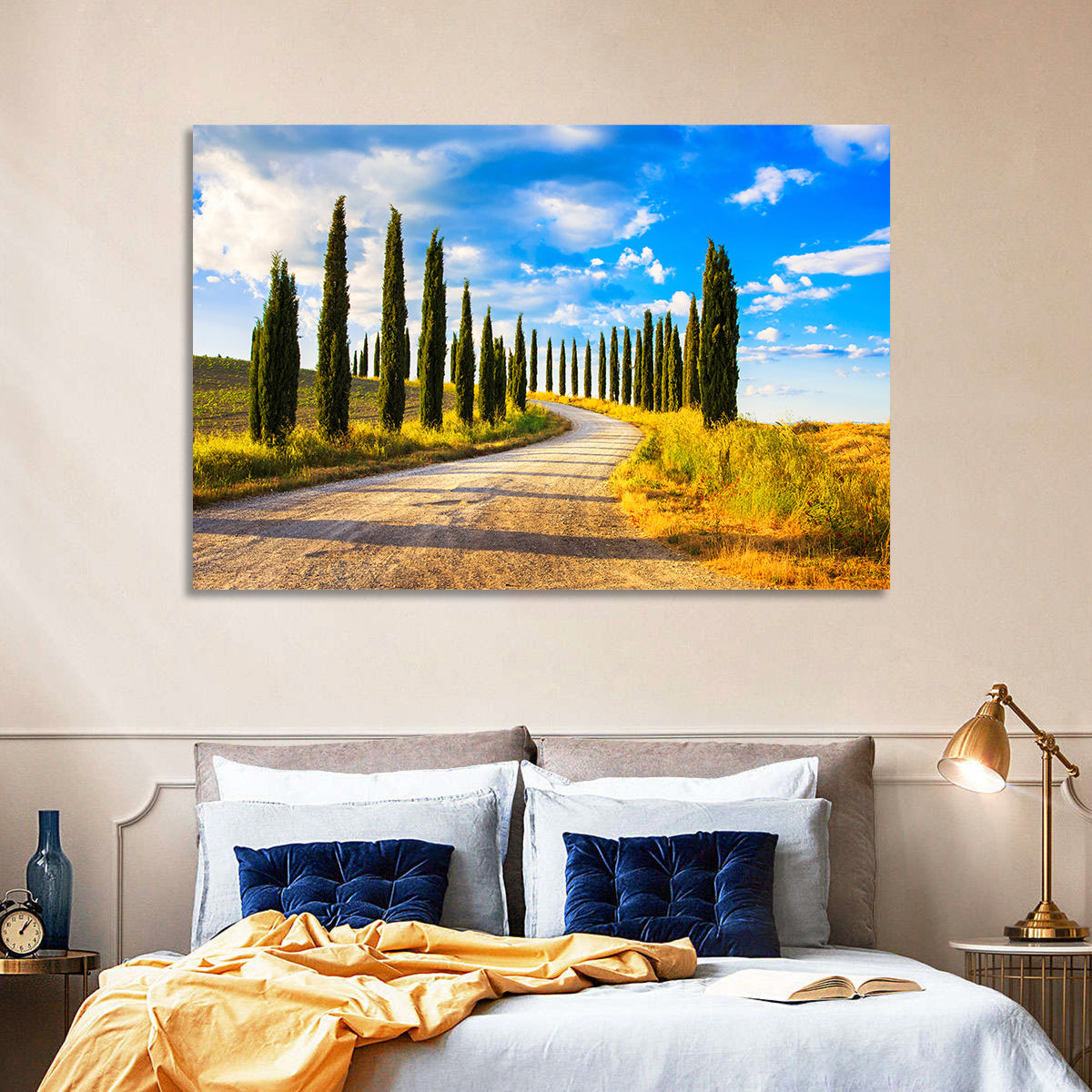 Sunlit Tuscany Cypress Road Wall Art