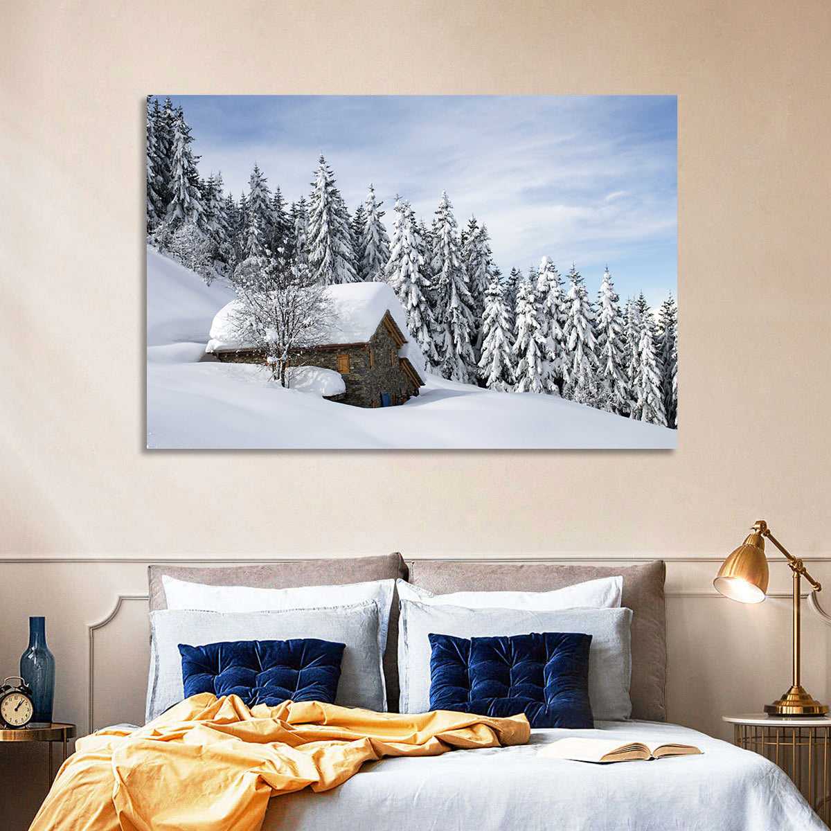 Snow Covered Alpine Cabin Wall Art