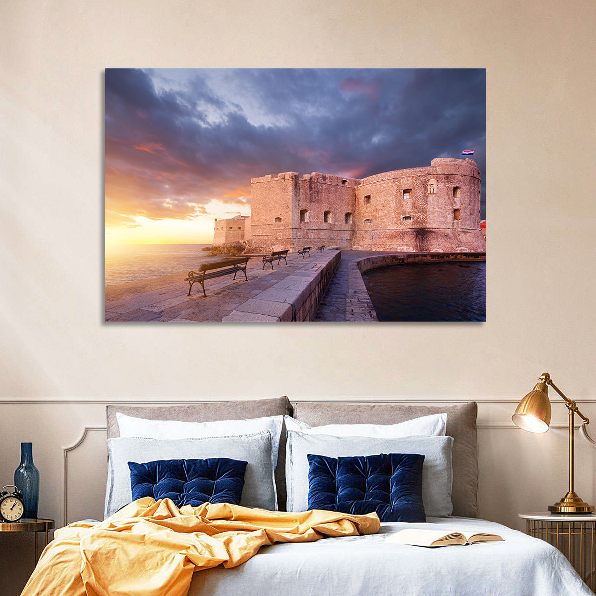 Fort Bokar at Sunset, Dubrovnik Wall Art in a room, landscape